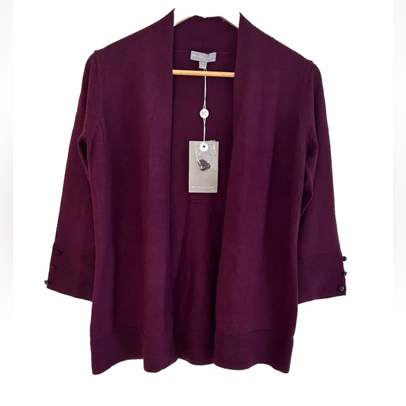 Evolution Open Front 3/4 Sleeve Super Soft Burgandy Cardigan Sweater NWT Size S - Picture 3 of 8